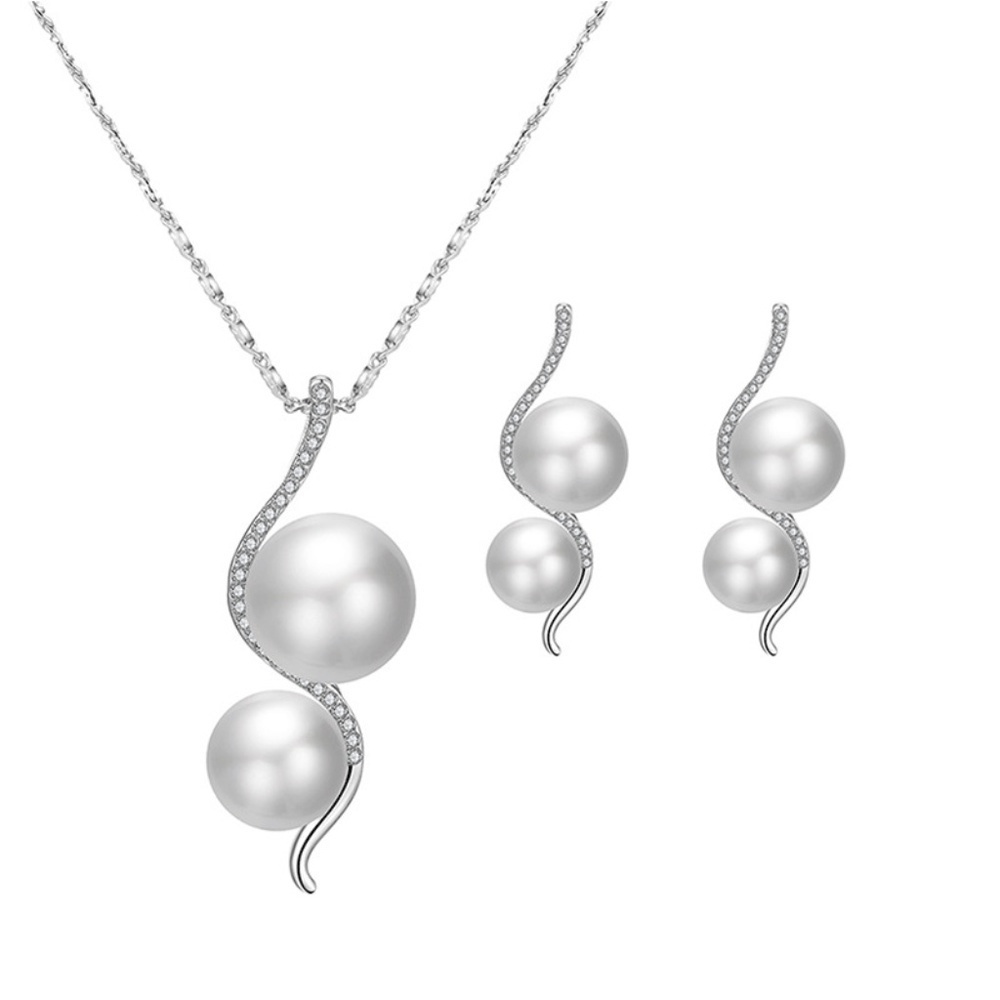 *ABIGAIL* 3-Pc Silver x Pearl Fashion Jewelry Set